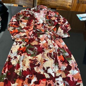 The limited xl wrap dress orange and burgundy and cream l/s